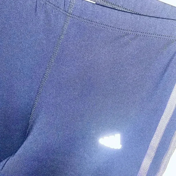 ADIDAS WOMENS ATHLETIC YOGA PANTS 3 STRIPE DARK BLUE SIZE L - Picture 2 of 4